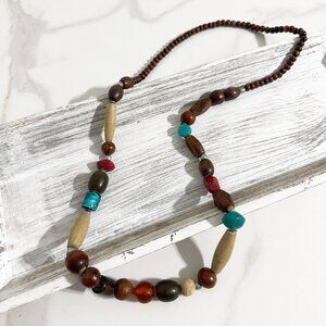 Vintage Wood and Glass Large Bead Necklace